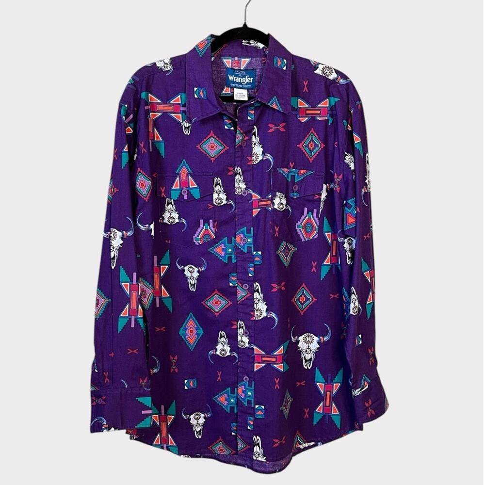 WRANGLER Vintage Purple Western Cotton Button Down Shirt Size XL Southwestern - Picture 2 of 6